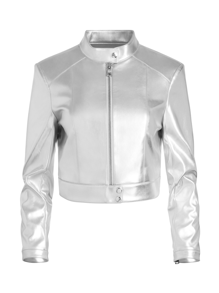 LARI VEGAN MOTO JACKET - SILVER image 5 - Alice And Olivia