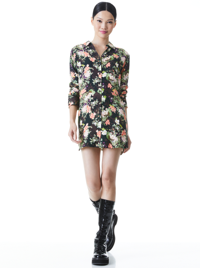 HALLIE FLORAL SHIRT DRESS - ROMANCE BLACK image 4 - Alice And Olivia