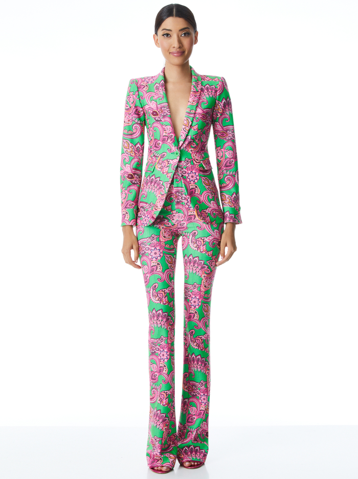 MACEY CUFFED SHAWL COLLAR BLAZER - SPRING PAISLEY GARDEN GREEN image 2 - Alice And Olivia