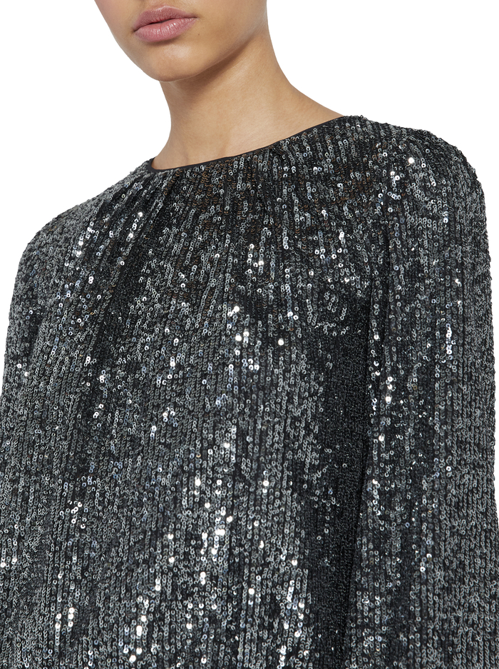 AVILA SEQUIN CREW NECK CROP TOP - GUNMETAL image 3 - Alice And Olivia