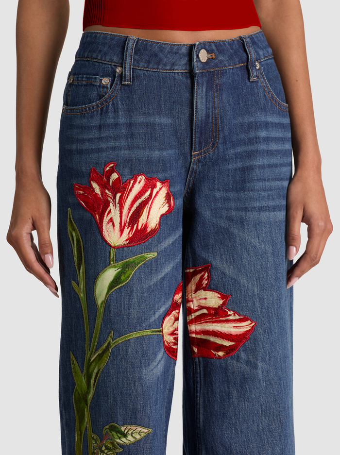 AMAZING EMBROIDERED JEAN - FREYJA BLUE/SOFT TULIP image 3 - ALICE + OLIVIA