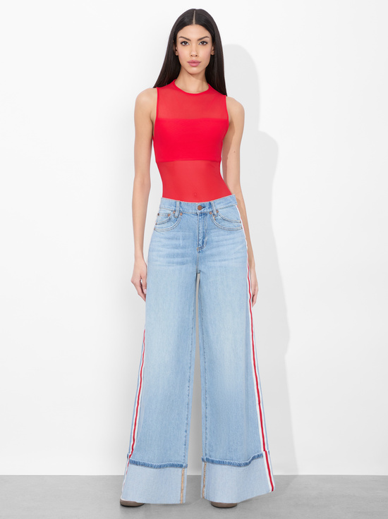 BRIGHT RUBY-BANDEAU SLEEVELESS BODYSUIT