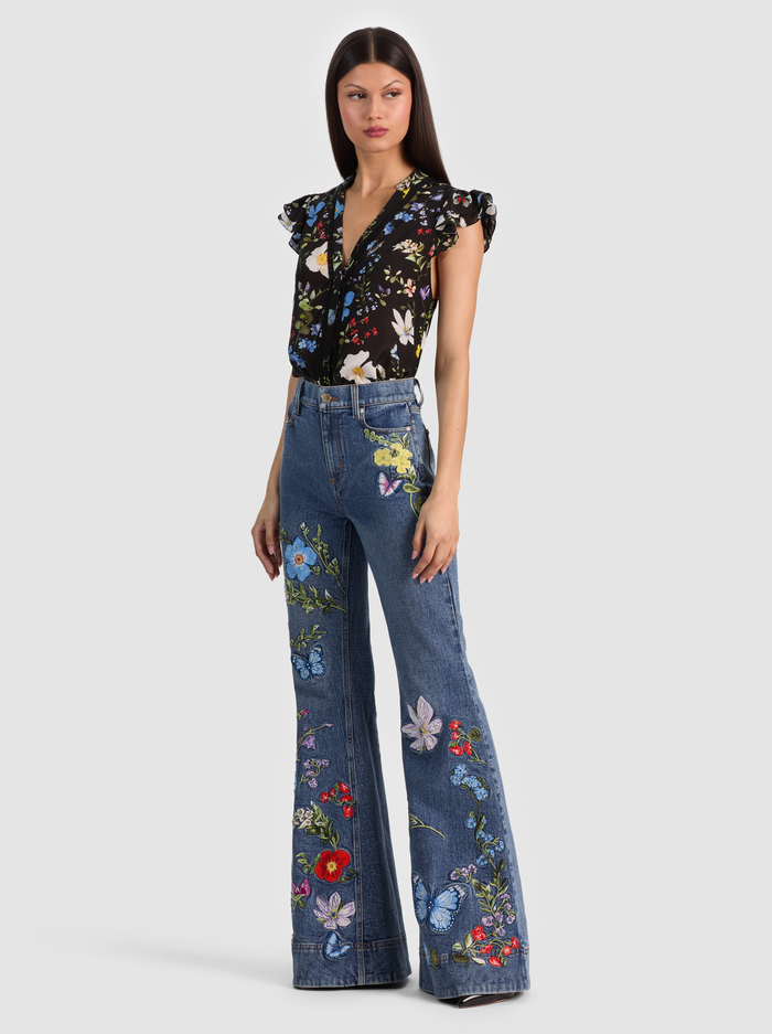 BEAUTIFUL EMBROIDERED JEAN - BROOKLYN BLUE/MULTI image 5 - ALICE + OLIVIA