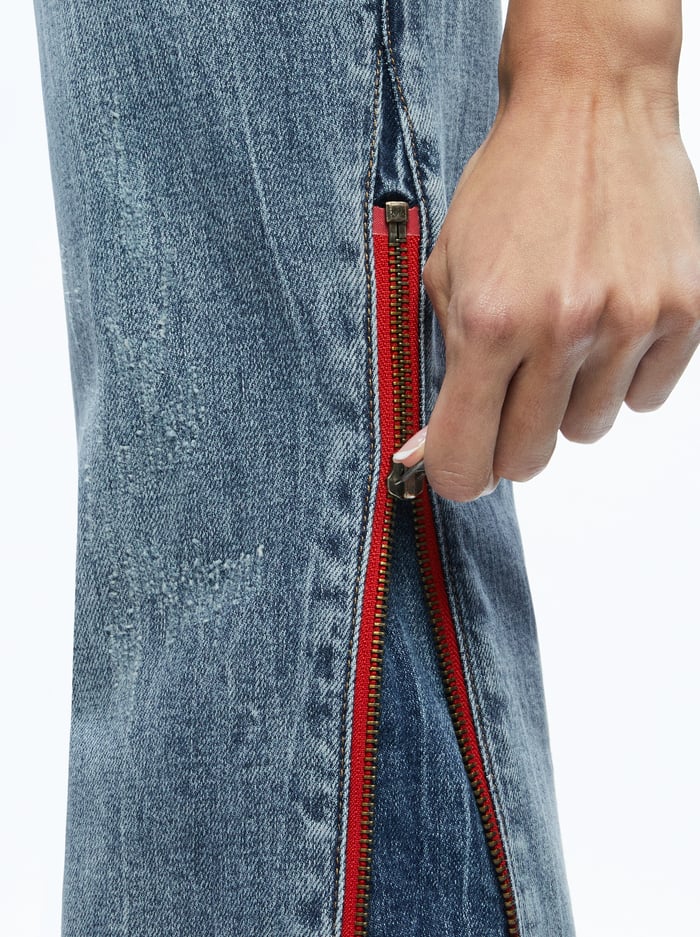 REY SIDE ZIPPER WIDE LEG JEAN - SADIE LT VINT BLUE/BRT RUBY image 3 - Alice And Olivia