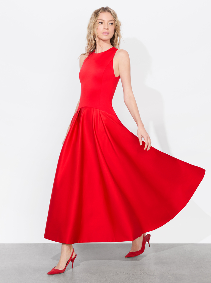ADLEY DROP WAIST MIDI DRESS - BRIGHT RUBY - Alice And Olivia