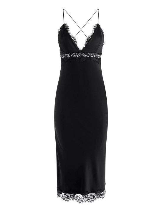 BLACK-ZAIRA LACE SLIP MIDI DRESS