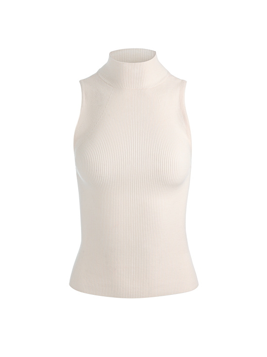 ECRU-DARCEY WOOL SLEEVELESS TURTLENECK