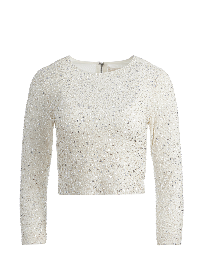 DELAINA EMBELLISHED CROP TOP - ECRU/ECRU image 5 - Alice And Olivia