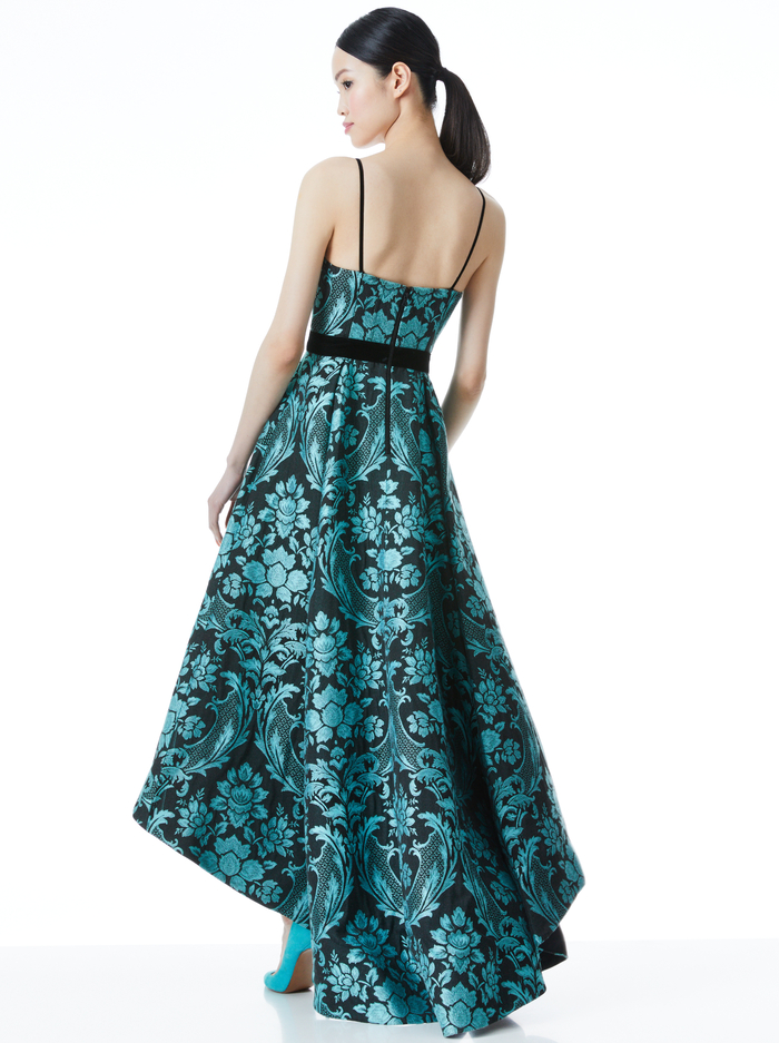 FLORENCE HIGH LOW GOWN - BLACK/AQUA image 1 - ALICE + OLIVIA