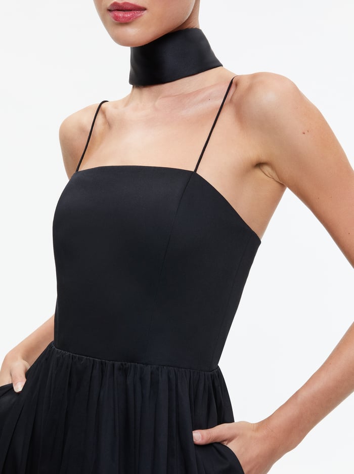 GLYNIS SPAGHETTI STRAP SCARF MIDI DRESS - BLACK image 3 - Alice And Olivia