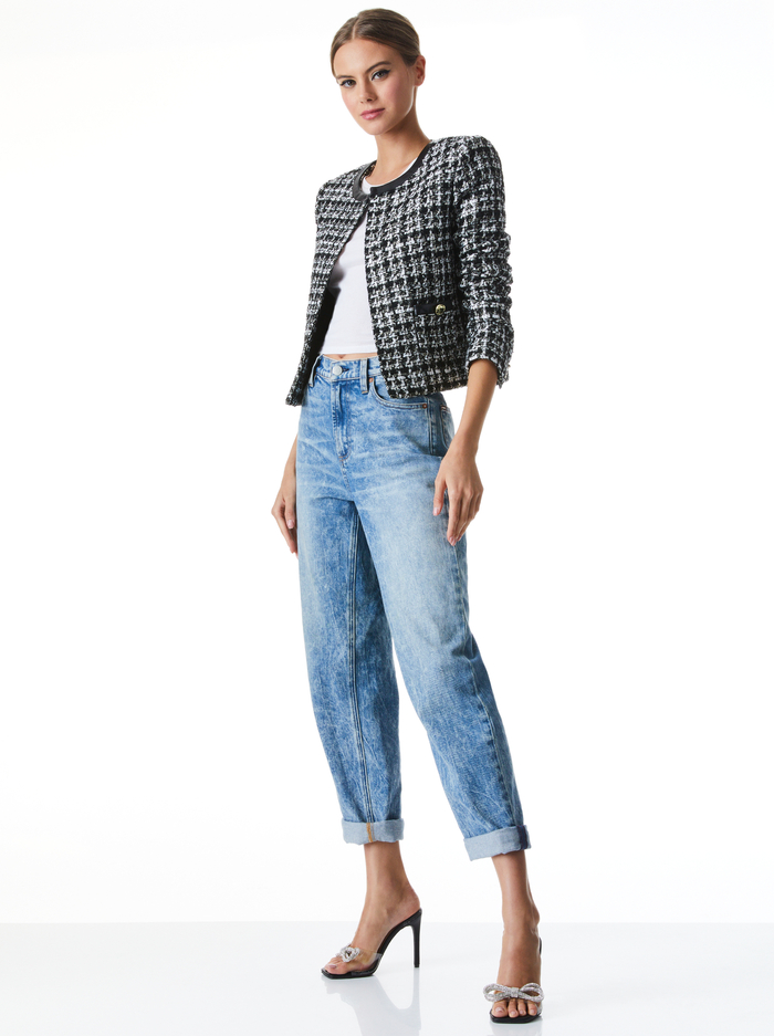 DONITA VEGAN LEATHER TRIM JACKET - BLACK/OFF WHITE image 2 - Alice And Olivia