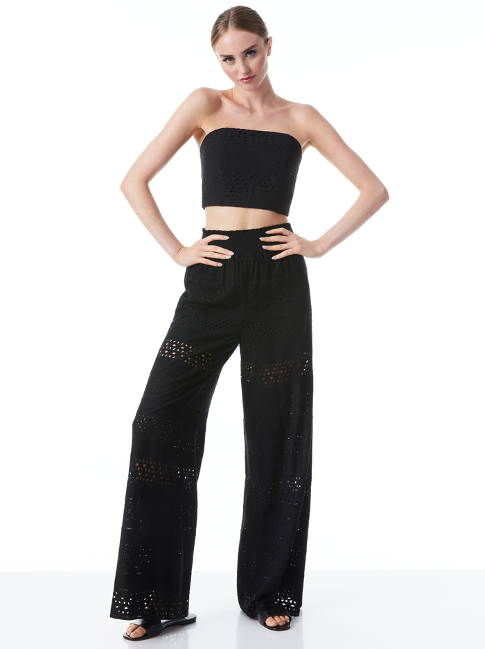 RUSSELL HIGH WAISTED EYELET PANT - BLACK image 4 - Alice And Olivia