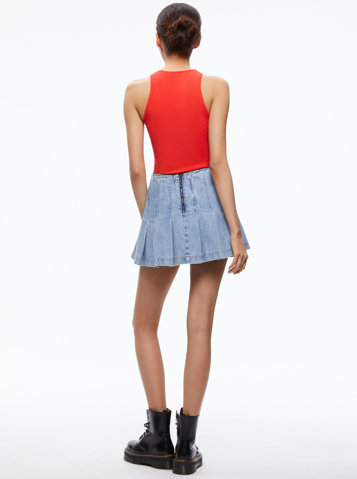 CARTER PLEATED DENIM MINI SKIRT - ROCKSTAR BLUE image 1 - Alice And Olivia