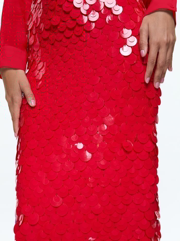 FIFI PAILLETTE MIDI SKIRT - BRIGHT RUBY image 3 - Alice And Olivia