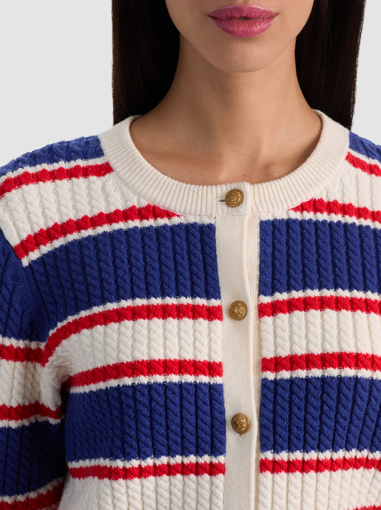 AMERICANA STRIPE-DOLLIE STRIPED CABLE CARDIGAN