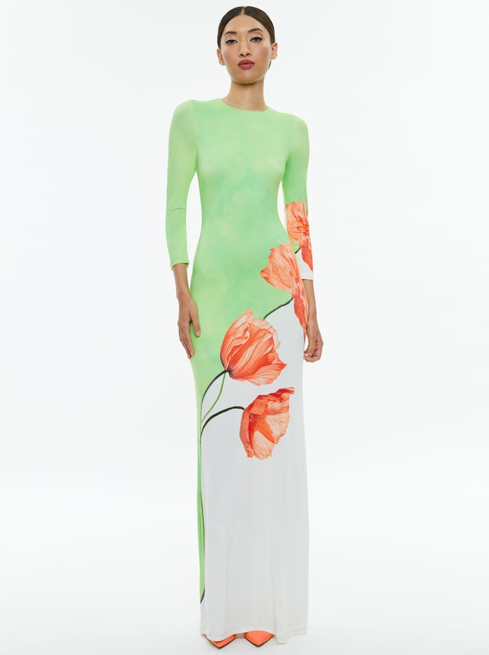 DELORA OPEN BACK CREW NECK MAXI DRESS - DREAM LIFE SHARP GREEN image 2 - Alice And Olivia