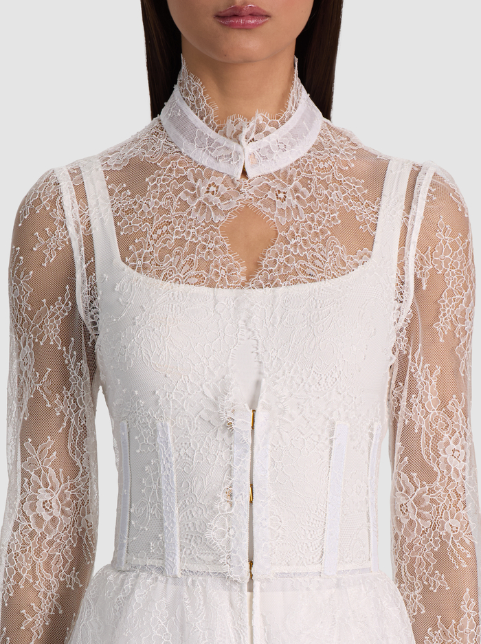 XAVIER TIERED LACE MAXI COAT - OFF WHITE image 3 - ALICE + OLIVIA