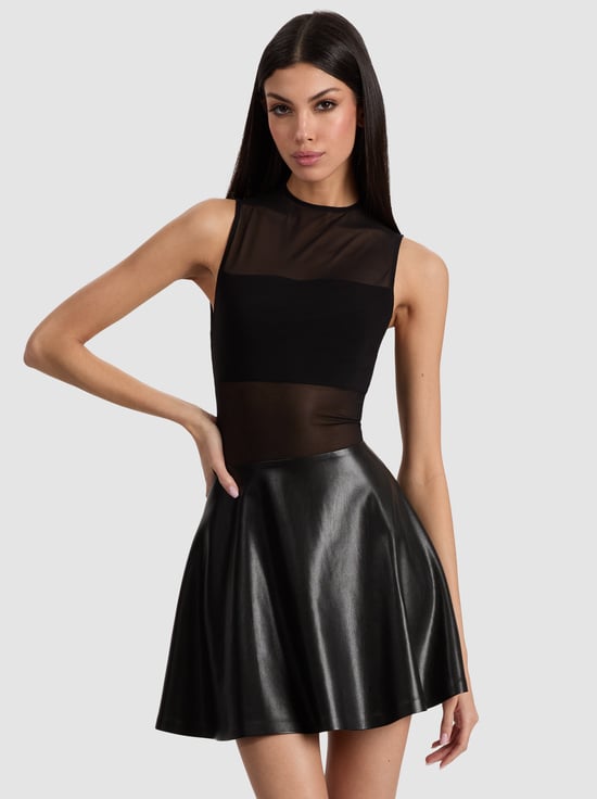 BLACK-CHARA VEGAN MINI DRESS