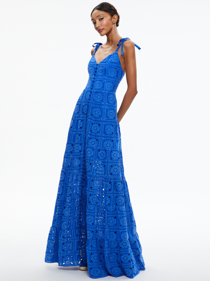 SHANTI EYELET BUTTON FRONT TIERED DRESS - SAPPHIRE image 2 - Alice And Olivia