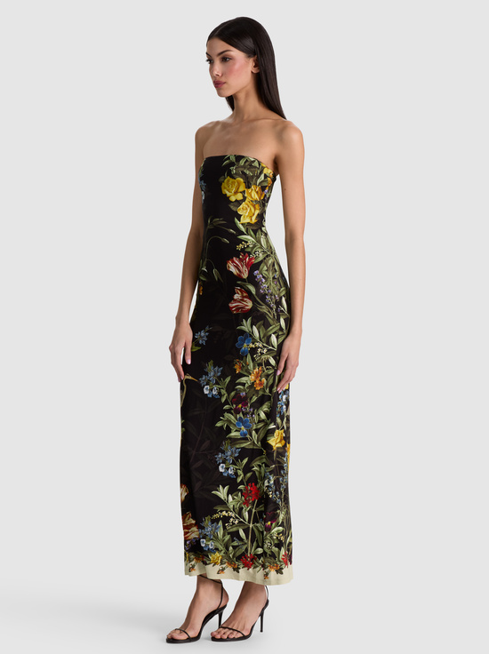DESERT SPRIGS BLACK-DELORA STRAPLESS MIDI DRESS
