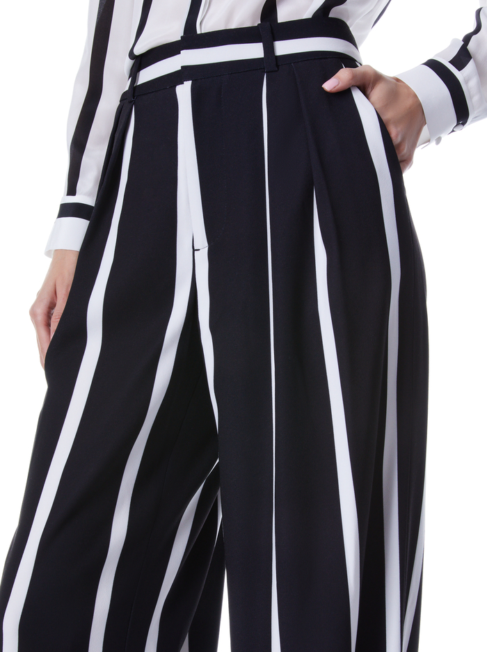 POMPEY HIGH WAISTED PLEATED PANTS - MODERN VERTICAL STRIPE BLK/OWT image 3 - Alice And Olivia
