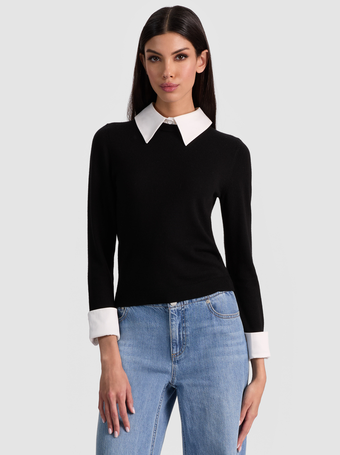 PORLA COLLARED SWEATER - BLACK - Alice And Olivia