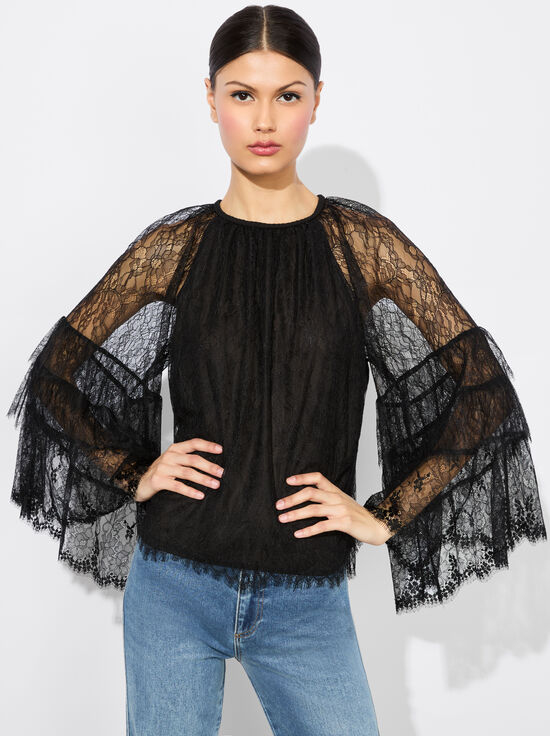 BLACK-DELIA RUFFLED TUNIC TOP