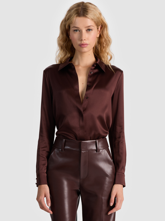 WILLA SILK BLOUSE - DARK CHOCOLATE - Alice And Olivia
