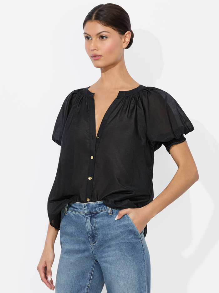 THALIA BUTTON DOWN BLOUSE - BLACK - Alice And Olivia
