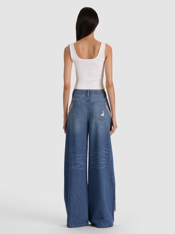 HARPER EMBELLISHED RIPPED JEAN - GEORGETTA VINTAGE BLUE image 3 - ALICE + OLIVIA