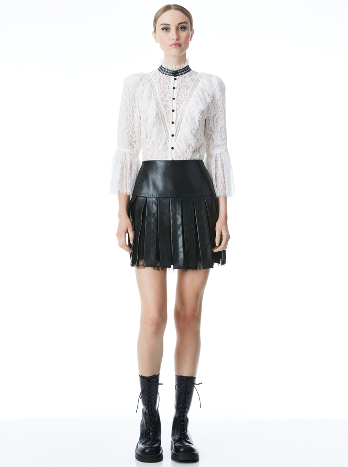 JESSIA LACE BUTTON FRONT BLOUSE - OFF WHITE/BLACK image 2 - Alice And Olivia