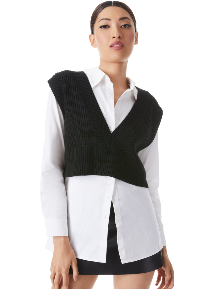 ORLY SWEATER VEST COMBINATION TOP - BLACK COMBO - Alice And Olivia