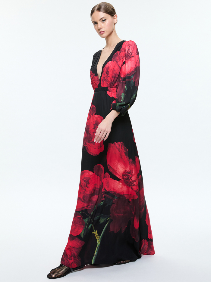 CLARISSA MAXI DRESS - PEONY PETALS BRIGHT RUBY image 4 - Alice And Olivia