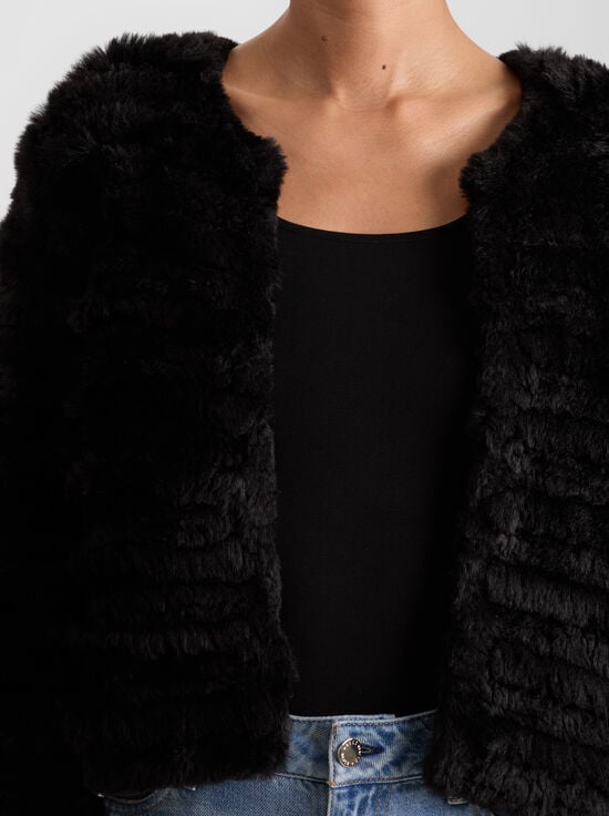 BLACK-FAWN FAUX FUR JACKET