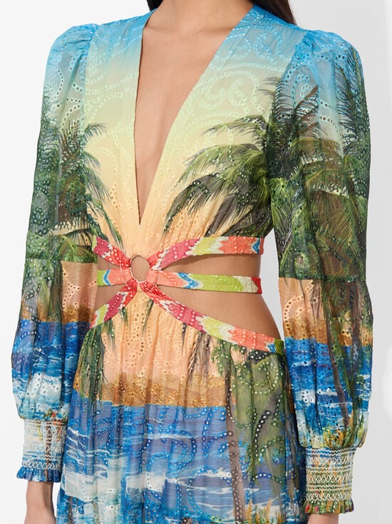 ISLAND DREAMS MULTI-PATRICA TIERED DRESS