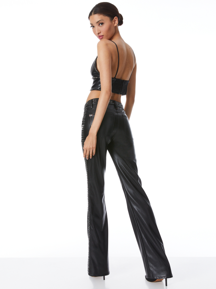 CARLI VEGAN LEATHER STUDDED BRA TOP - BLACK image 1 - Alice And Olivia