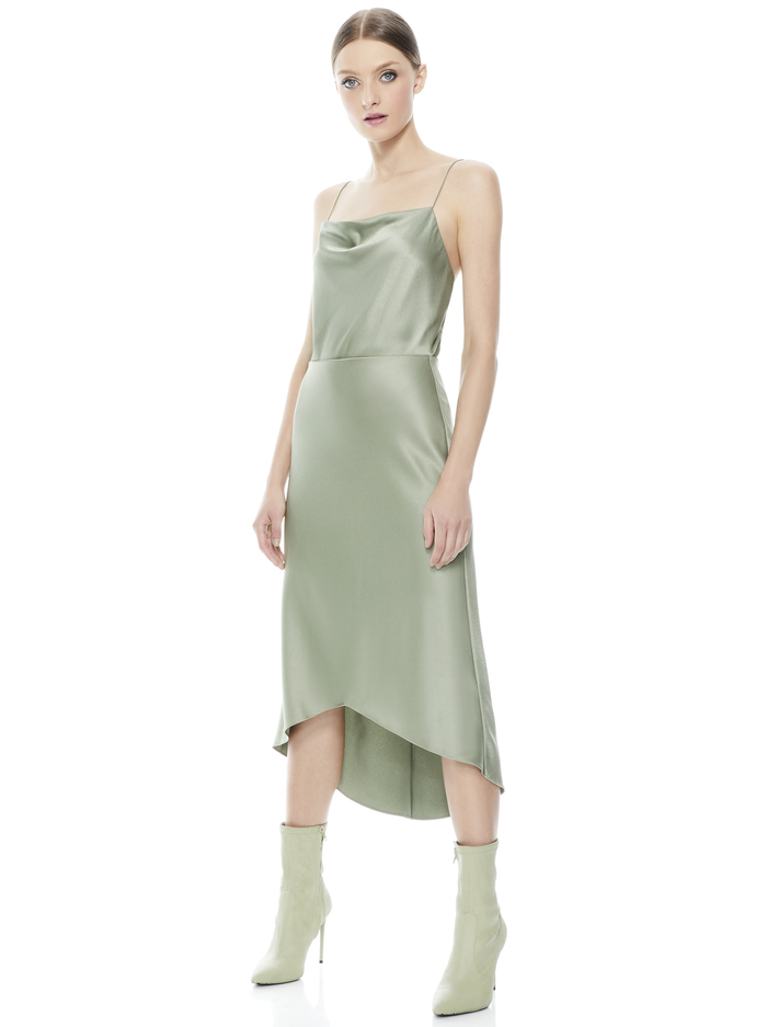 MAEVE ASYMMETRICAL SLIP SKIRT - SAGE image 4 - ALICE + OLIVIA