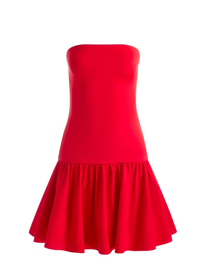 ORIANA DROP WAIST MINI DRESS - BRIGHT RUBY image 5 - Alice And Olivia