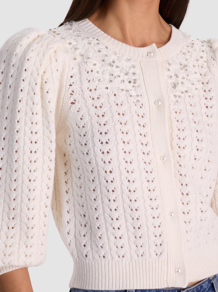 DORIS EMBELLISHED CARDIGAN - SOFT WHITE image 3 - Alice And Olivia