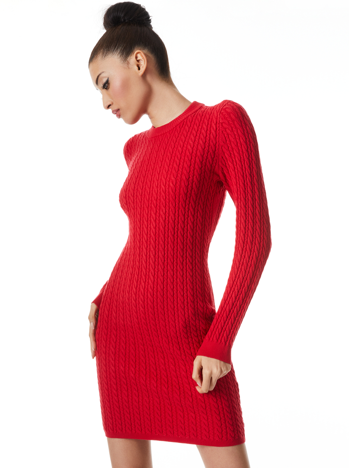 YUNA CABLE KNIT MINI DRESS - BRIGHT POPPY image 2 - Alice And Olivia