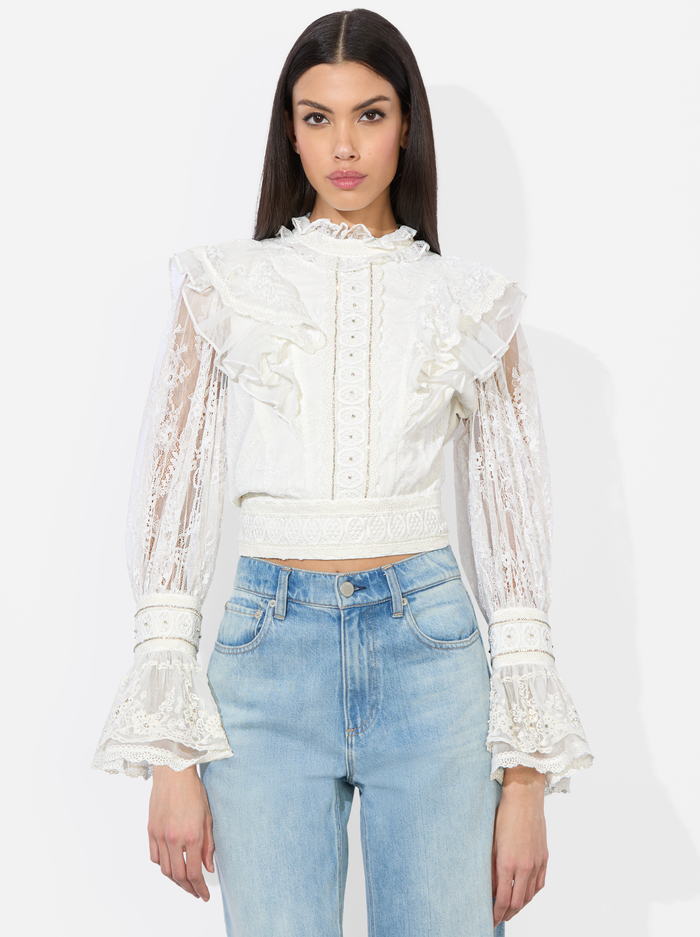 DELPHA EMBELLISHED TOP - OFF WHITE - Alice And Olivia