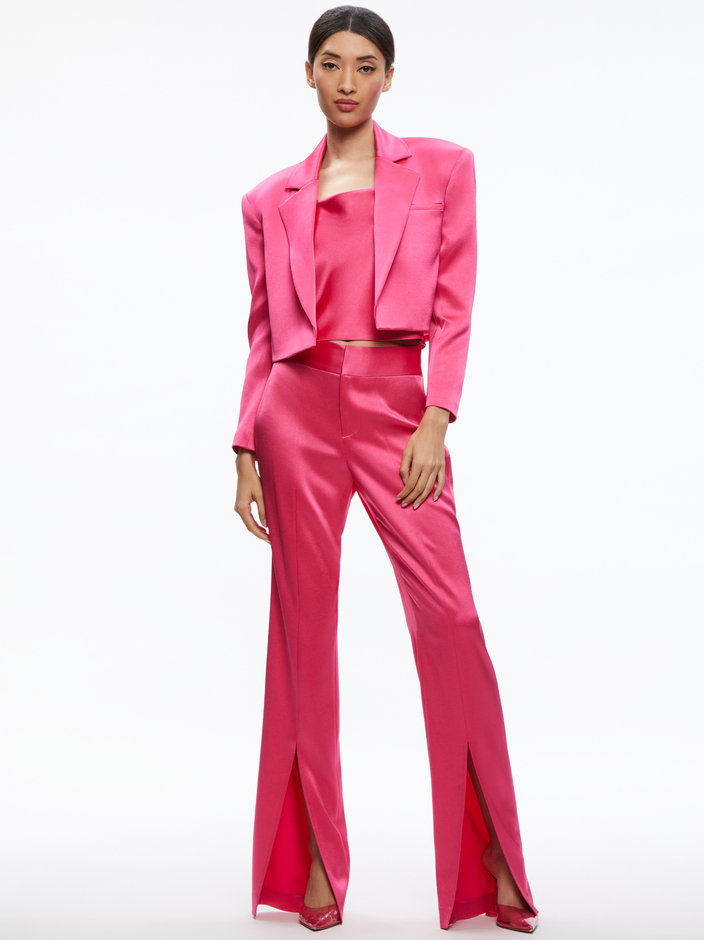 SHAN BOXY OVERSIZED CROPPED BLAZER + JODY HIGH WAISTED FRONT SLIT PANT - 