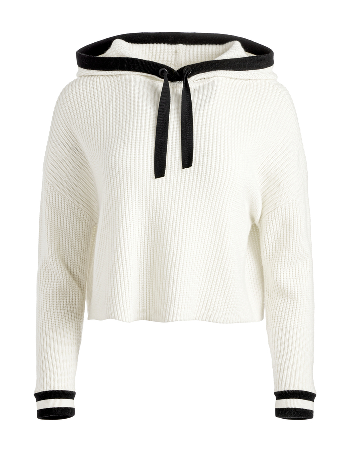 LUMI RIBBED KNIT HOODIE - ECRU/BLACK image 4 - Alice And Olivia