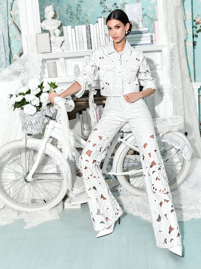 CHLOE EYELET DENIM JACKET - OFF WHITE image 6 - Alice And Olivia