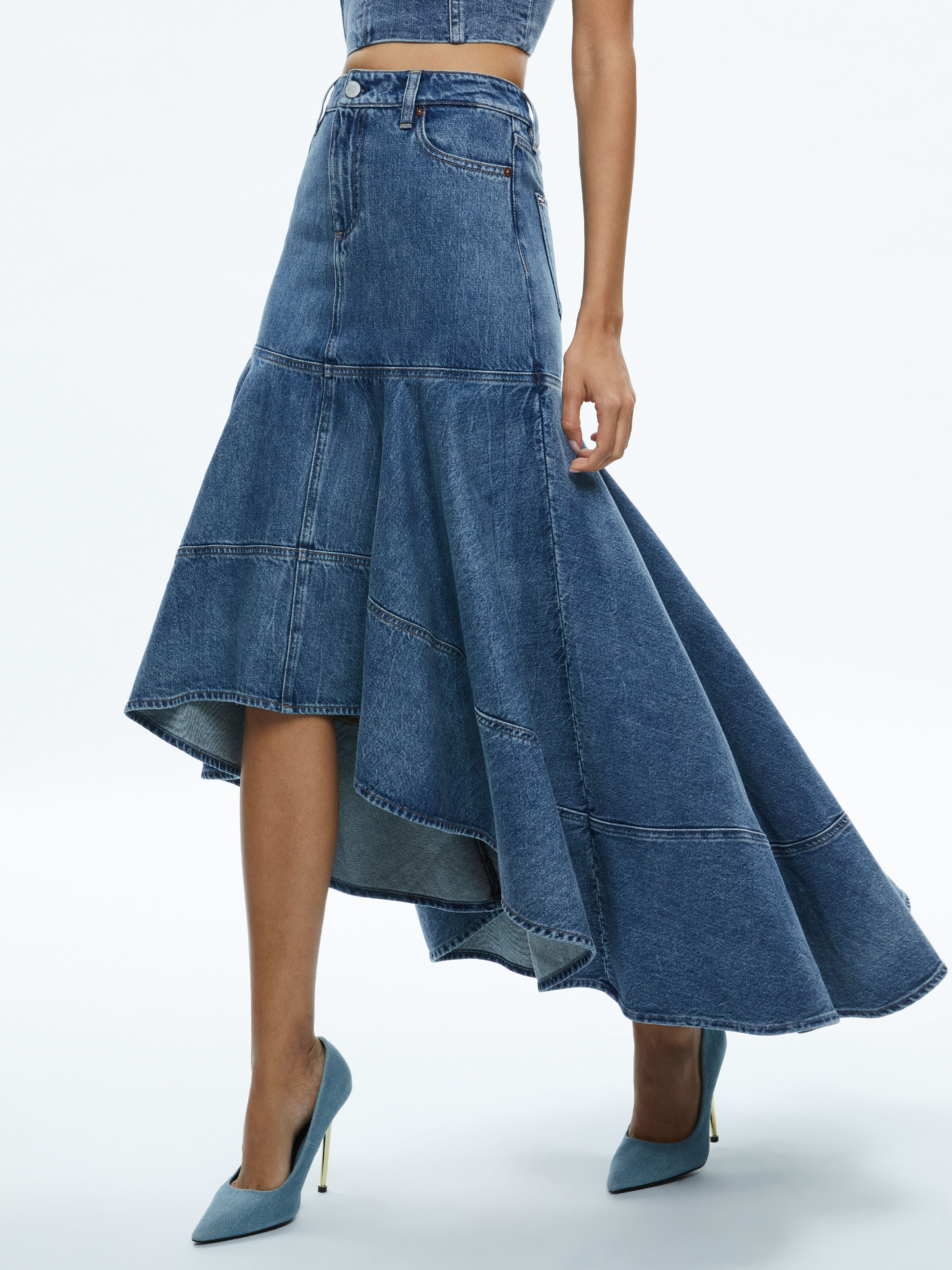 Blue denim hi-lo skirt store