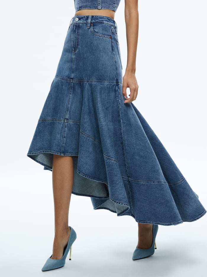 DONELLA HIGH LOW SKIRT - BROOKLYN BLUE - Alice And Olivia