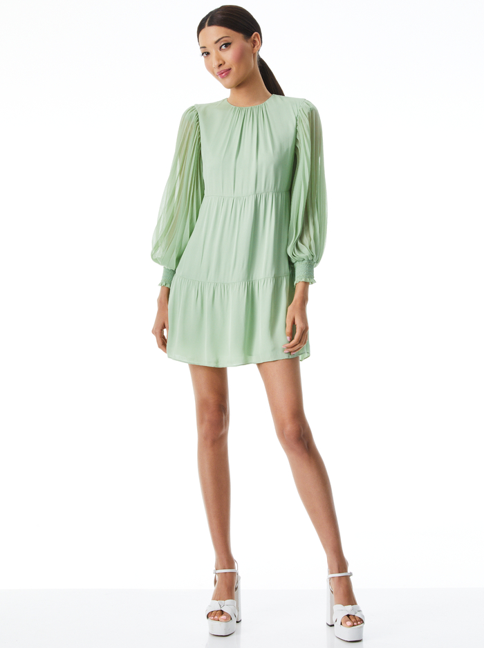 ANTONETTE CREW NECK MINI DRESS - SEAFOAM - Alice And Olivia