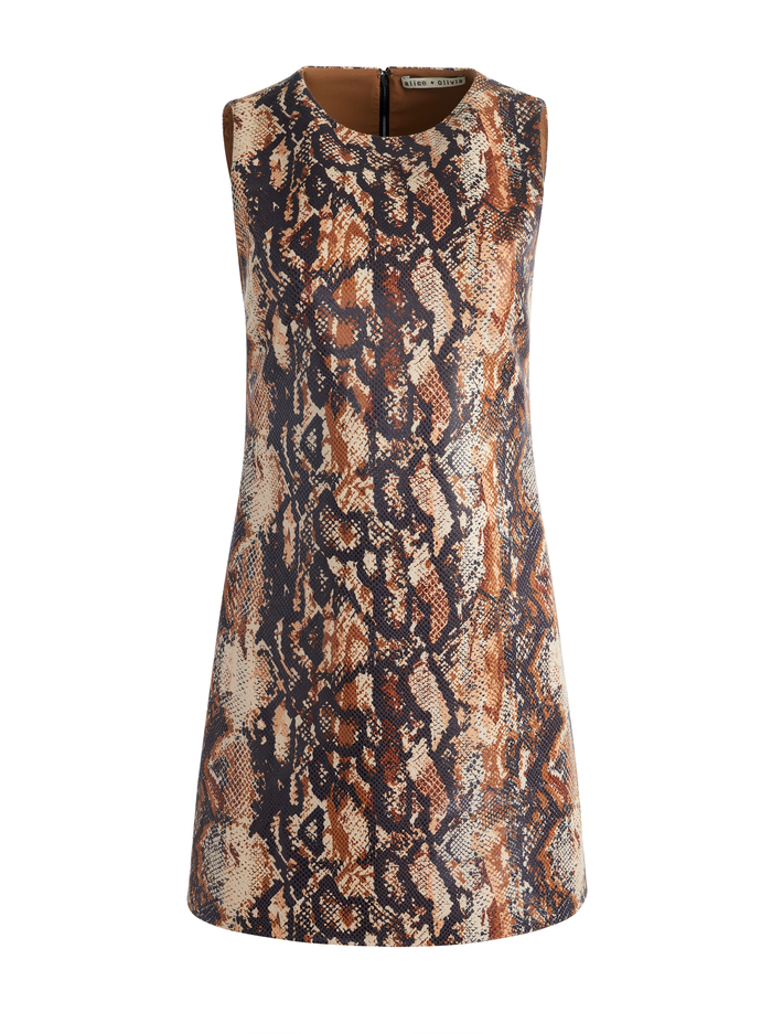 CLYDE VEGAN MINI DRESS - CAMEL/BLACK SNAKE image 6 - Alice And Olivia