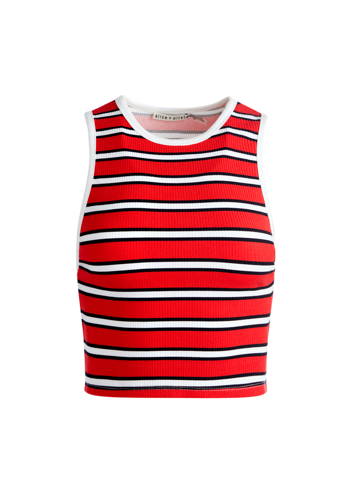 ANDRE FITTED CROPPED TANK - TEAKWOOD STRIPE BRIGHT RUBY image 5 - Alice And Olivia