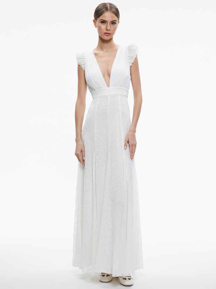 VANNA V-NECK RUFFLE SLEEVE MAXI DRESS - WHITE image 2 - Alice And Olivia